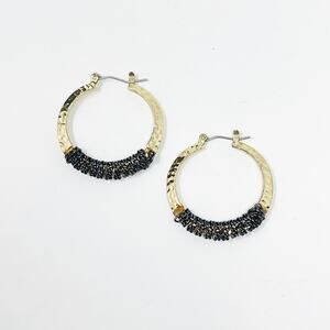 Hammered Gold Tone Hoop Earrings with Dark Silver Chain Wrapped Statement